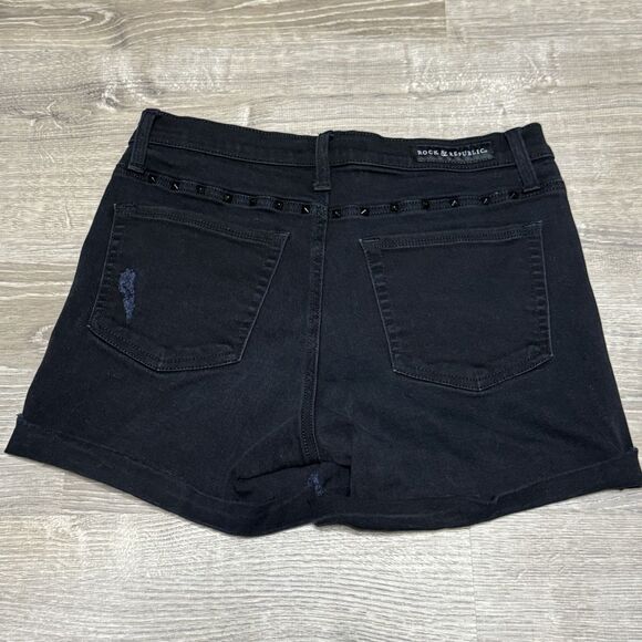 Rock & Republic Jean Shorts 6 Black Distressed Studded Festival Goth Grunge - Picture 4 of 9